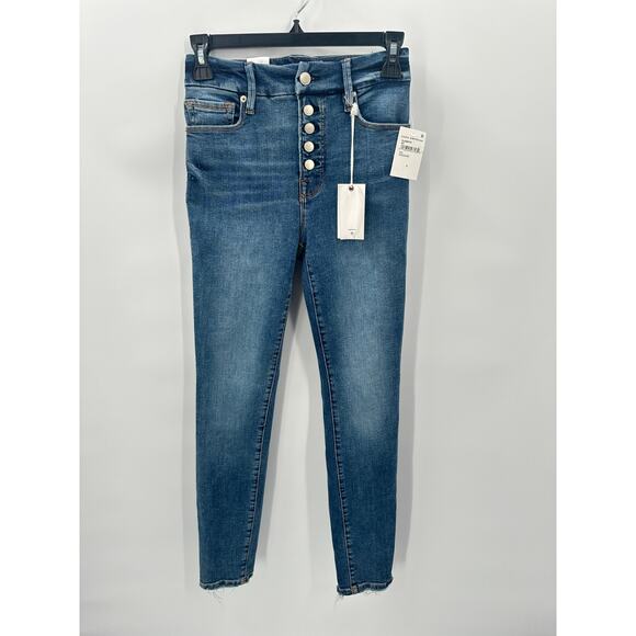 GOOD AMERICAN NWT Good Legs Button Fly Skinny Denim Jean in Indigo483 // 0 - Picture 1 of 9